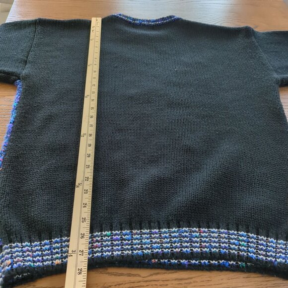 Vintage 80s Concrete Black Blue Sweater L / XL Geometric Abstract Knit Acrylic - Picture 14 of 14